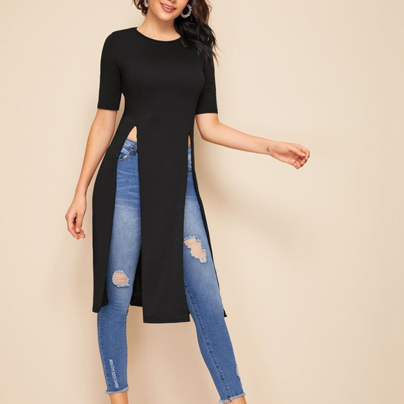 Long Layer Short Sleeve Pullover Cotton Tee Shirt. - Picture 3 of 5